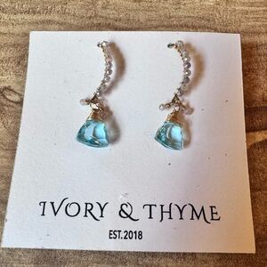 Ivory & Thyme Earrings Auqamarine Gold Wire wrapped Fairycore Quartz Earrings